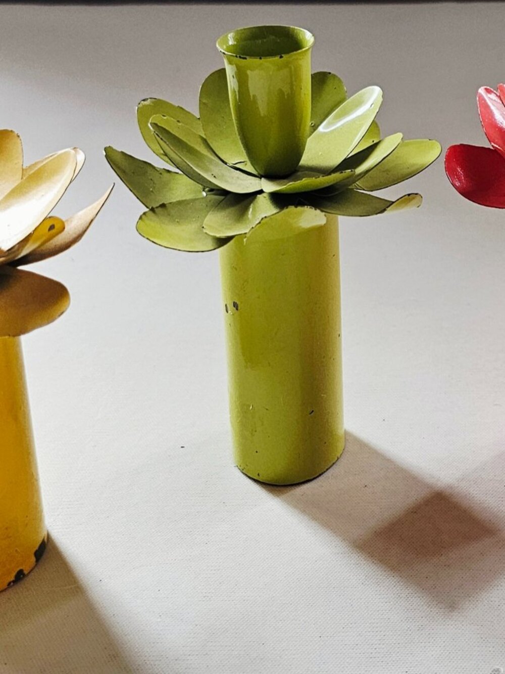 Metal Candle Holders Lotus Flower Design - Set of Four Colorful - Vintage 1970s